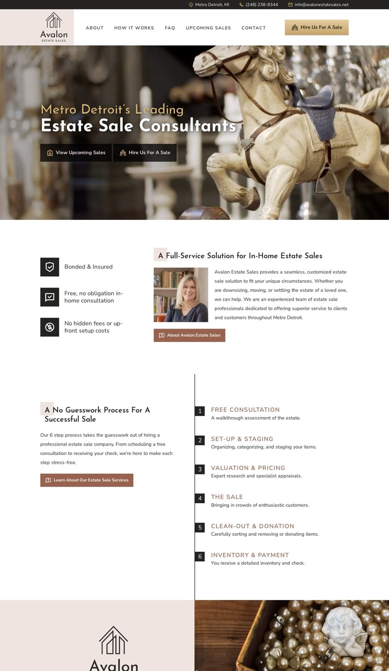 desktop screenshot of avalonestatesales.net homepage layout