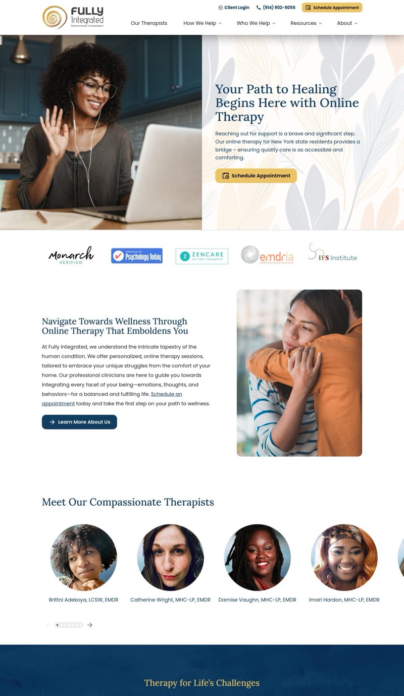 desktop screenshot of fullyintegratedtherapy.com homepage layout
