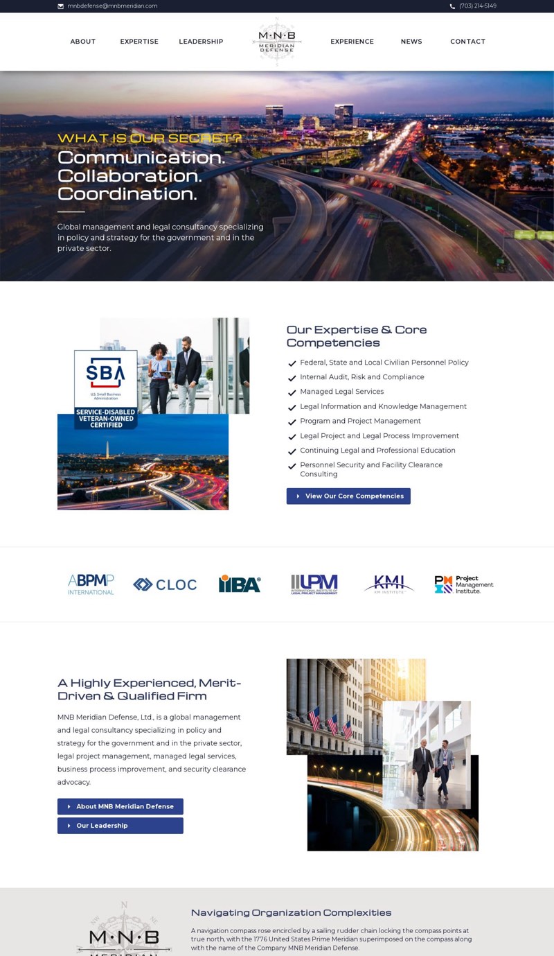 desktop screenshot of mnbdefense.com homepage layout