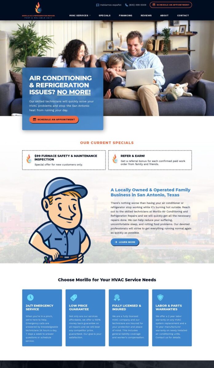 desktop screenshot of morillohvac.com homepage layout