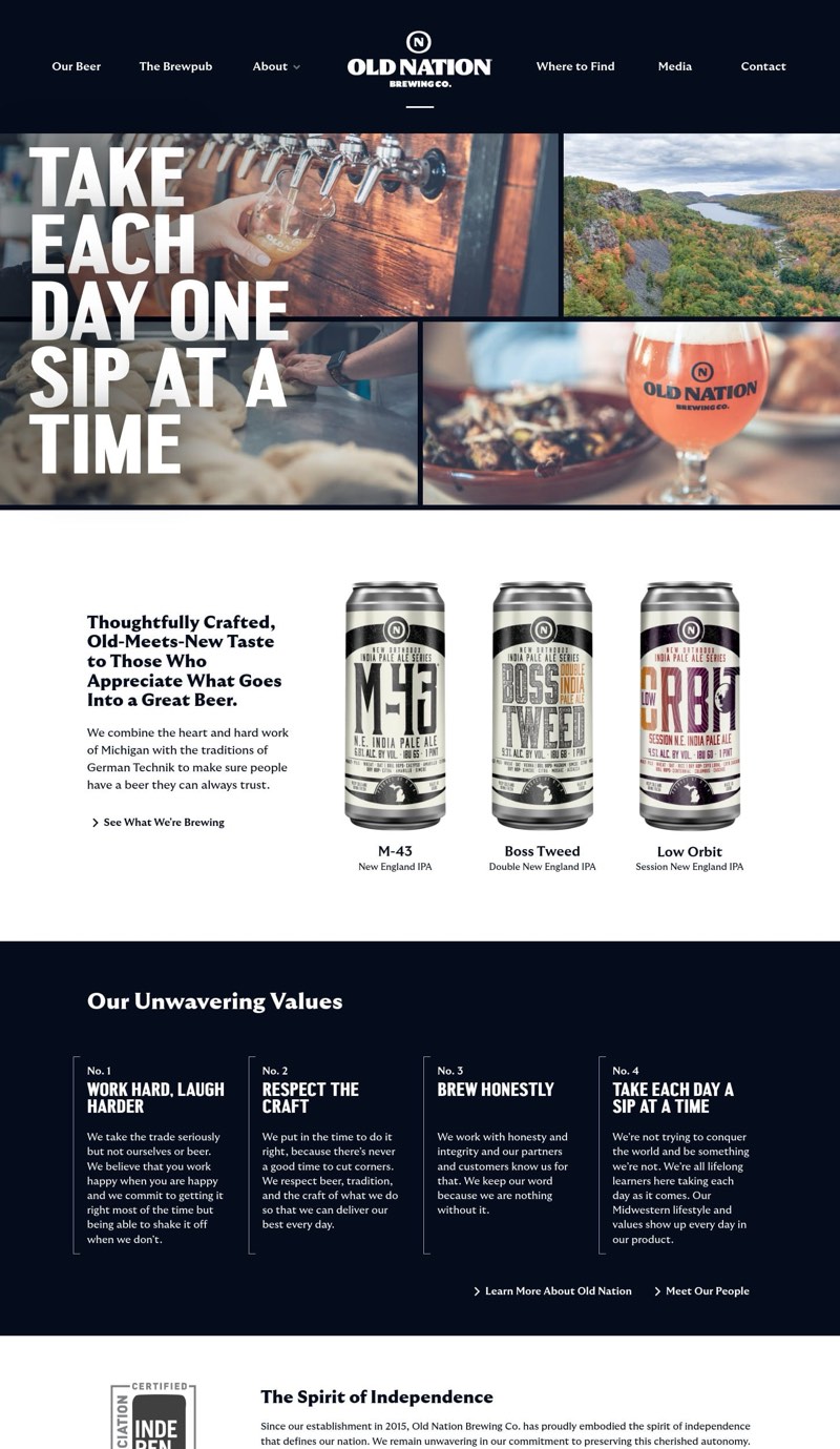 desktop screenshot of oldnationbrewing.com homepage layout