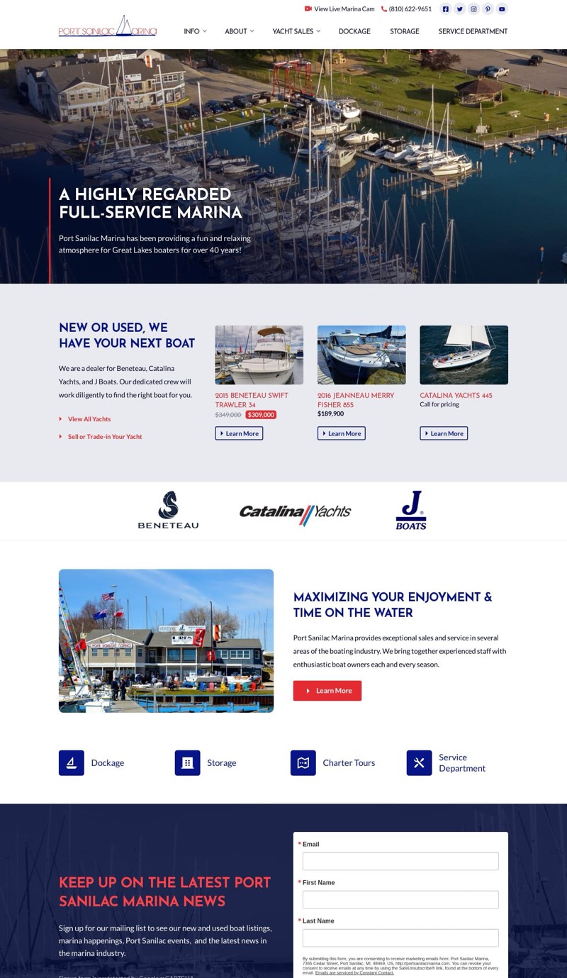 desktop screenshot of portsanilacmarina.com homepage layout