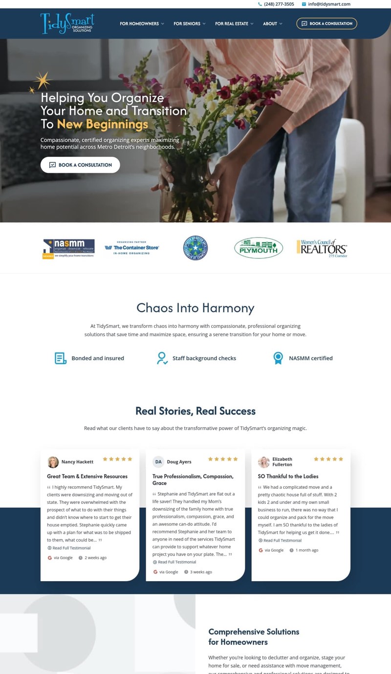 desktop screenshot of tidysmart.com homepage layout