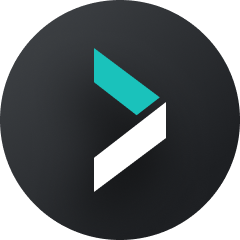 A dark gray circle logo with a teal chevron and a white chevron stacked diagonally, both pointing right.